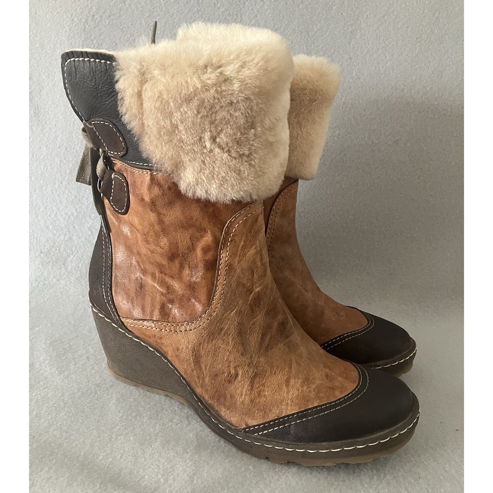 Italian Crafted Leather Winter Wedge Boot Manas Design Women's 6.5 Faux Fur